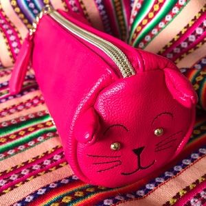 Betsey Johnson Hot Pink Kitty Pencil/Cosmetic Case